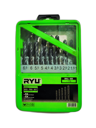 RYU Drill Bit HSS Pro Set 1-10mm 19pc AC-DB075